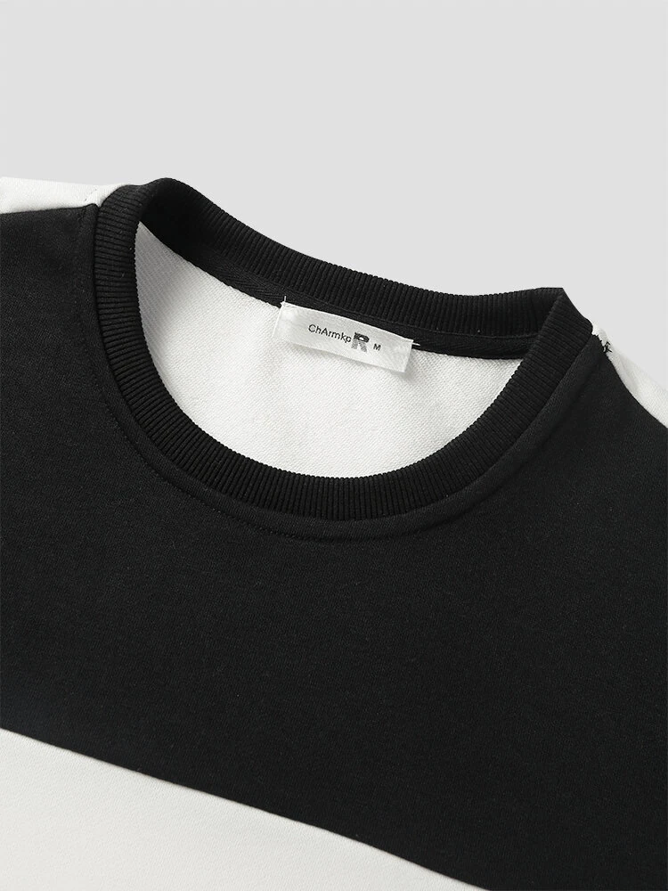 (image for) ChArmkpR Mens Smile Face Print Color Block Patchwork Pullover Sweatshirts