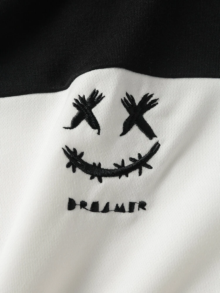 (image for) ChArmkpR Mens Smile Face Print Color Block Patchwork Pullover Sweatshirts