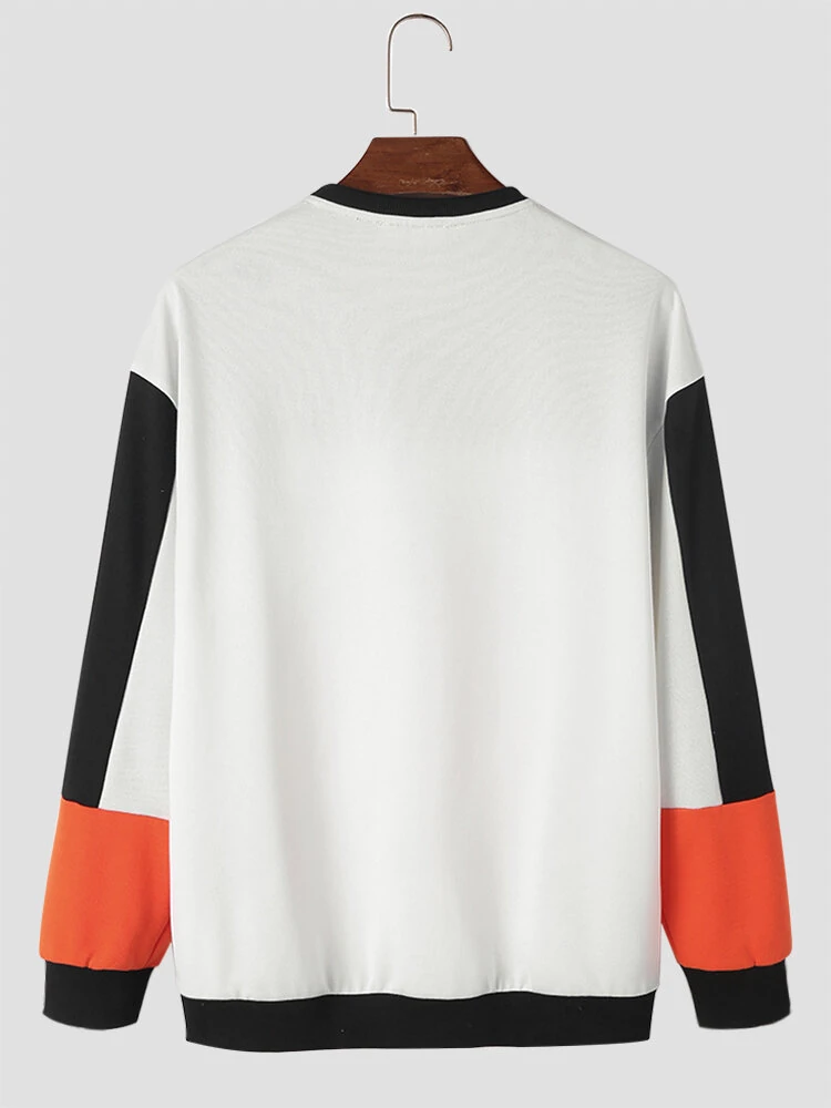 (image for) ChArmkpR Mens Smile Face Print Color Block Patchwork Pullover Sweatshirts