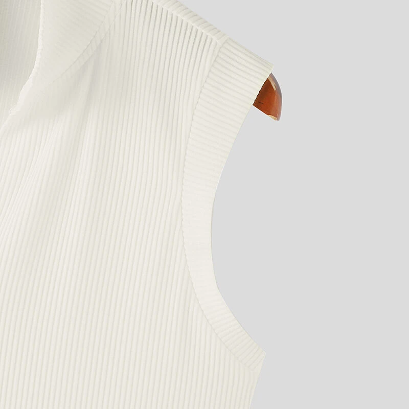 (image for) INCERUN Mens Solid Knit Textured Notched Neck Vest Elastic Sleeveless Tank Top for Male
