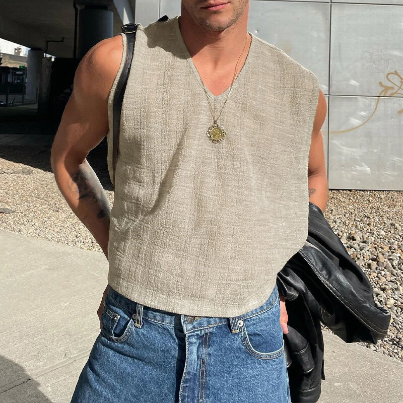 INCERUN Mens Solid Textured V-Neck Sleeveless Tank Top Comfortable Cool Vest Top (image for) INCERUN Mens Solid Textured V-Neck Sleeveless Tank Top Comfortable Cool Vest Top